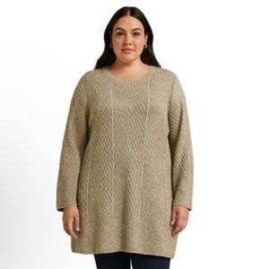 Eight eight eight, 100%cotton cozy knit bell Sweater tunic herringbone, size 1x